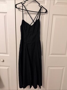 Black Cross-Back Midi Dress